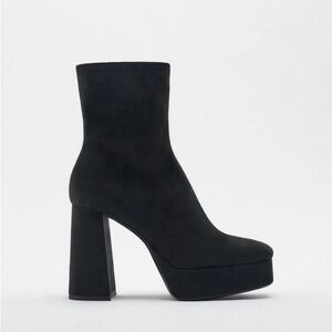 (NEW) Zara platform heeled boots (suede, black)